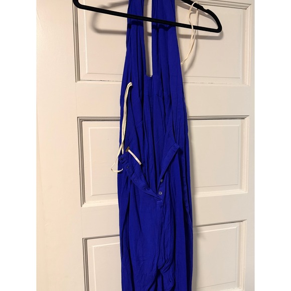 Free People Royal Blue Halter Wide Leg Jumpsuit Boho Size M - Picture 4 of 6